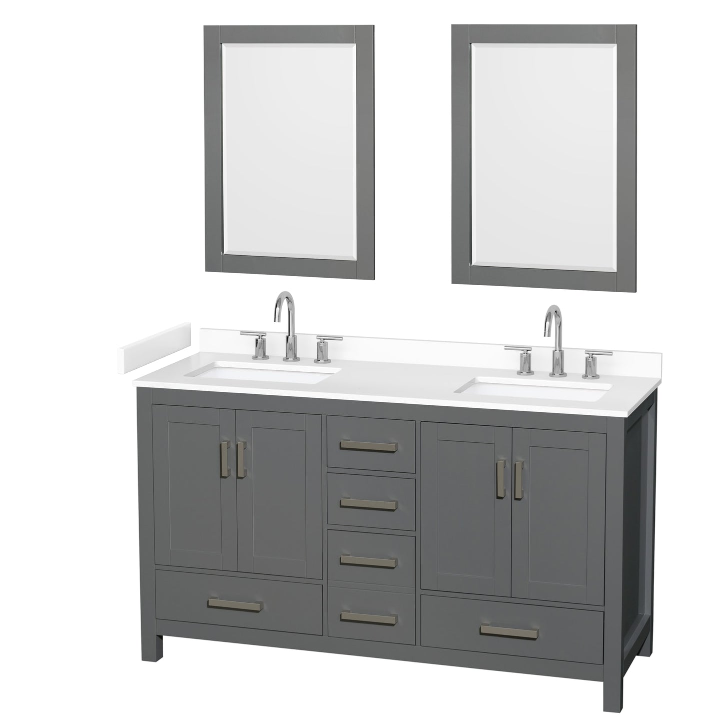 Sheffield Bathroom Vanity with Countertop 60 inch Double Sink 3-hole Faucet Setup