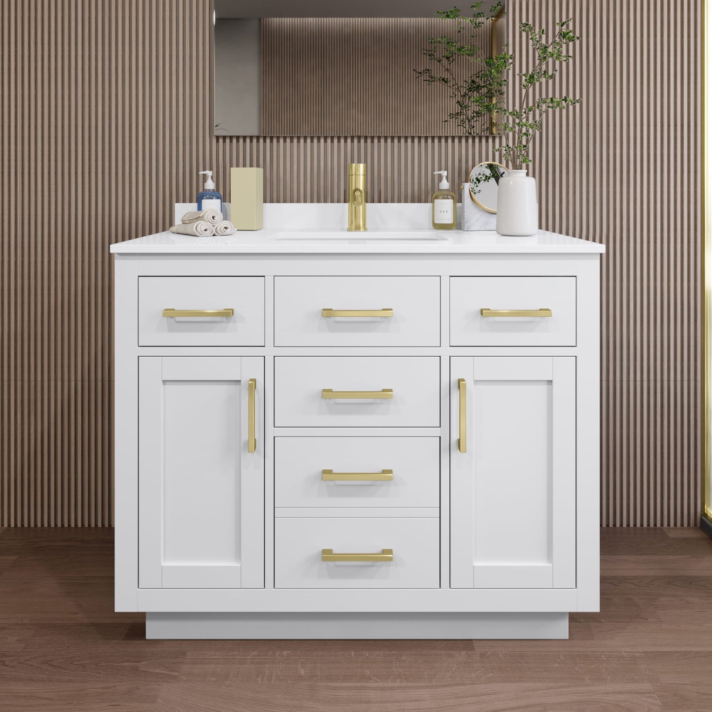 Beckett TK Bathroom Vanity with Countertop 42 inch Single Sink Single hole Faucet Setup