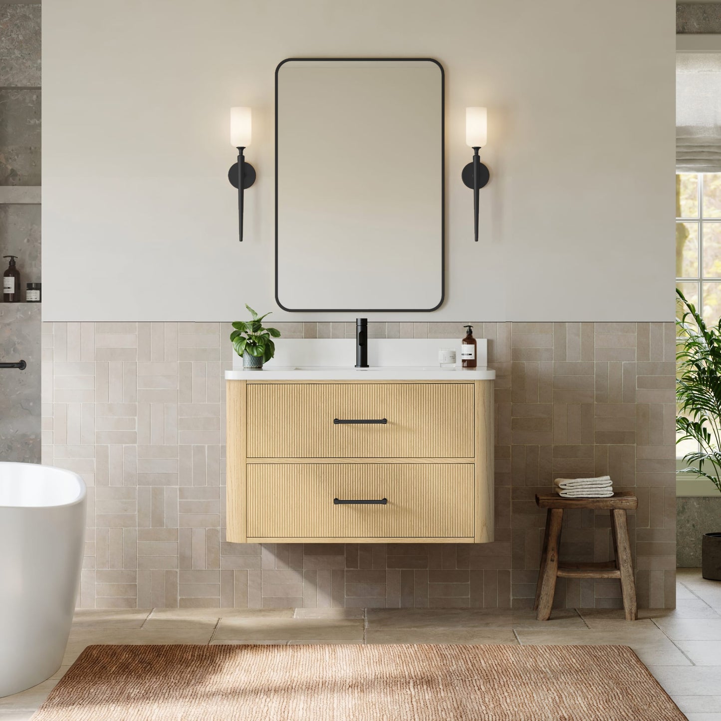 Francesca WM Wall Mounted Bathroom Vanity with Countertop 36 inch Single Sink Single hole Faucet Setup