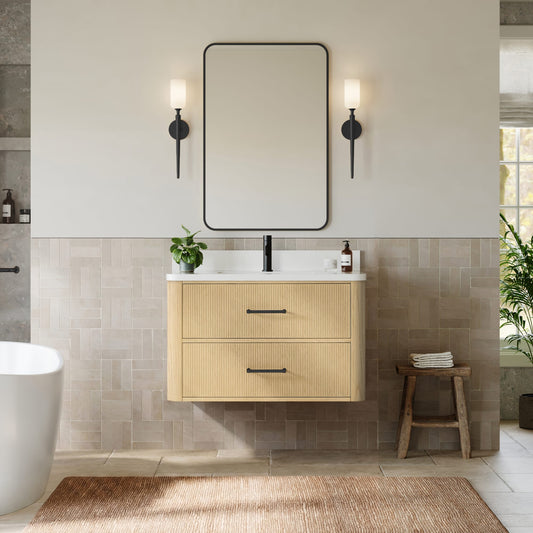 Francesca WM Wall Mounted Bathroom Vanity with Countertop 36 inch Single Sink Single hole Faucet Setup