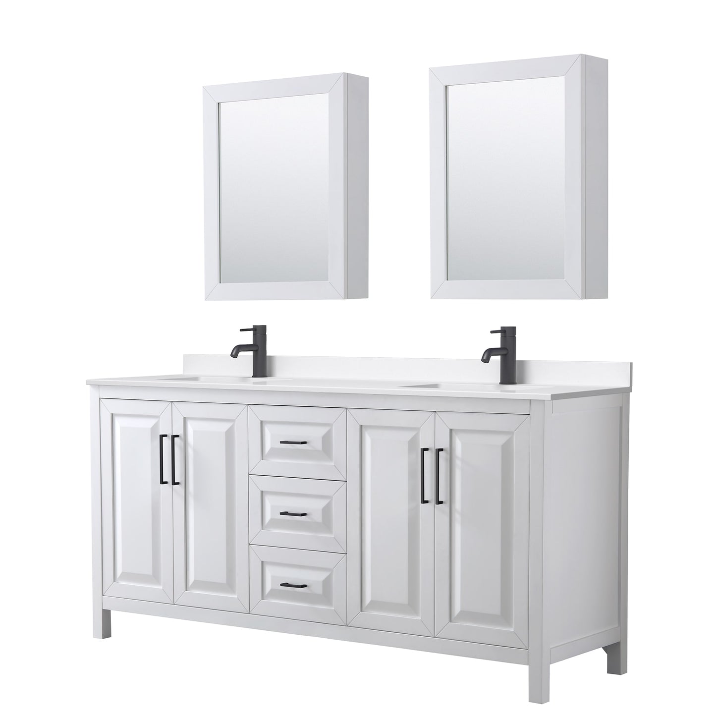 Daria Bathroom Vanity with Countertop 72 inch Double Sink Single hole Faucet Setup