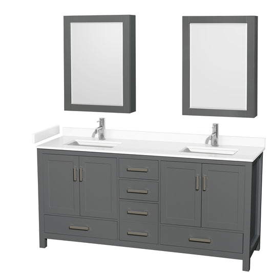Sheffield Bathroom Vanity with Countertop 72 inch Double Sink Single hole Faucet Setup