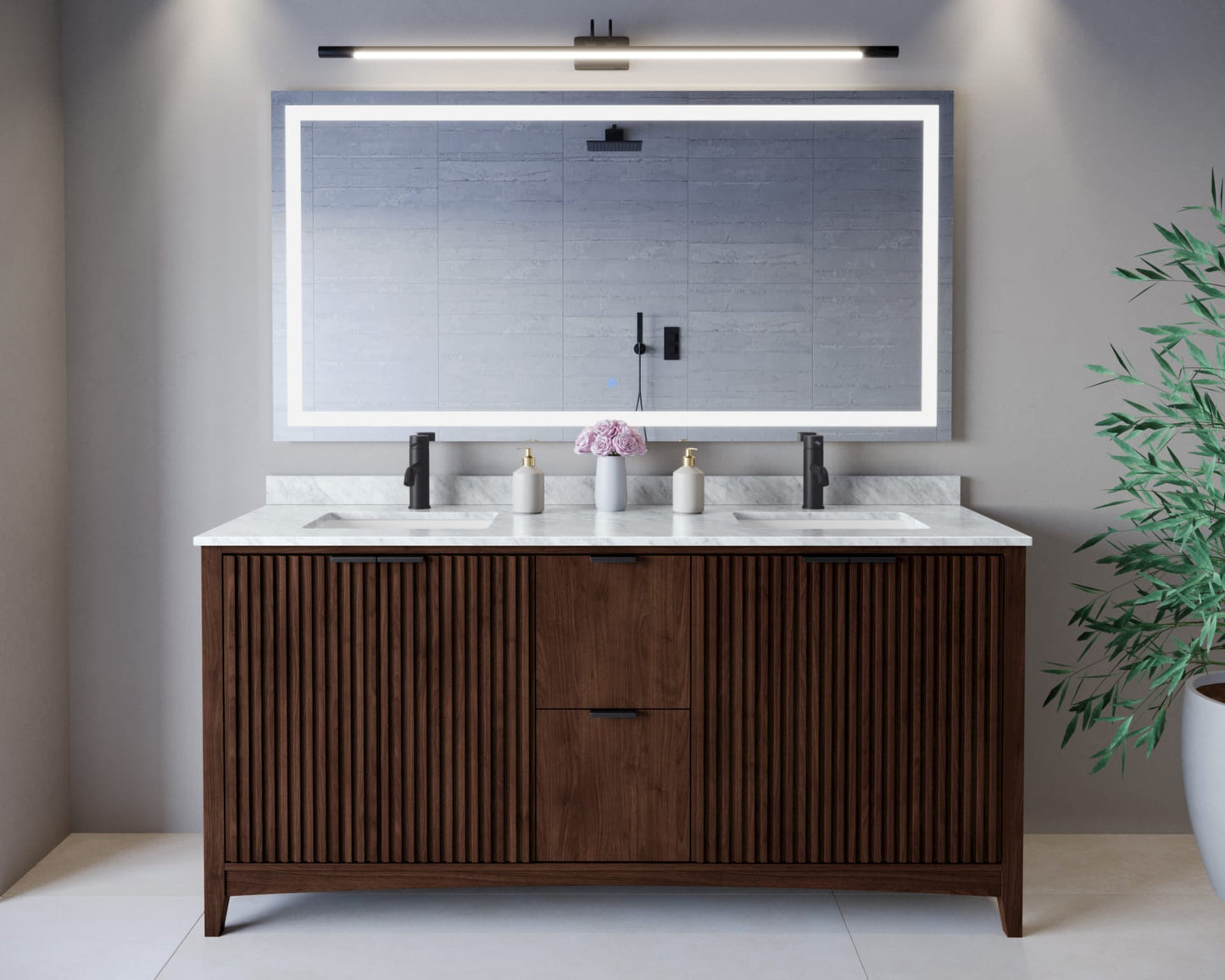 Palmilla Bathroom Vanity with Countertop 72 inch Double Sink Single hole Faucet Setup