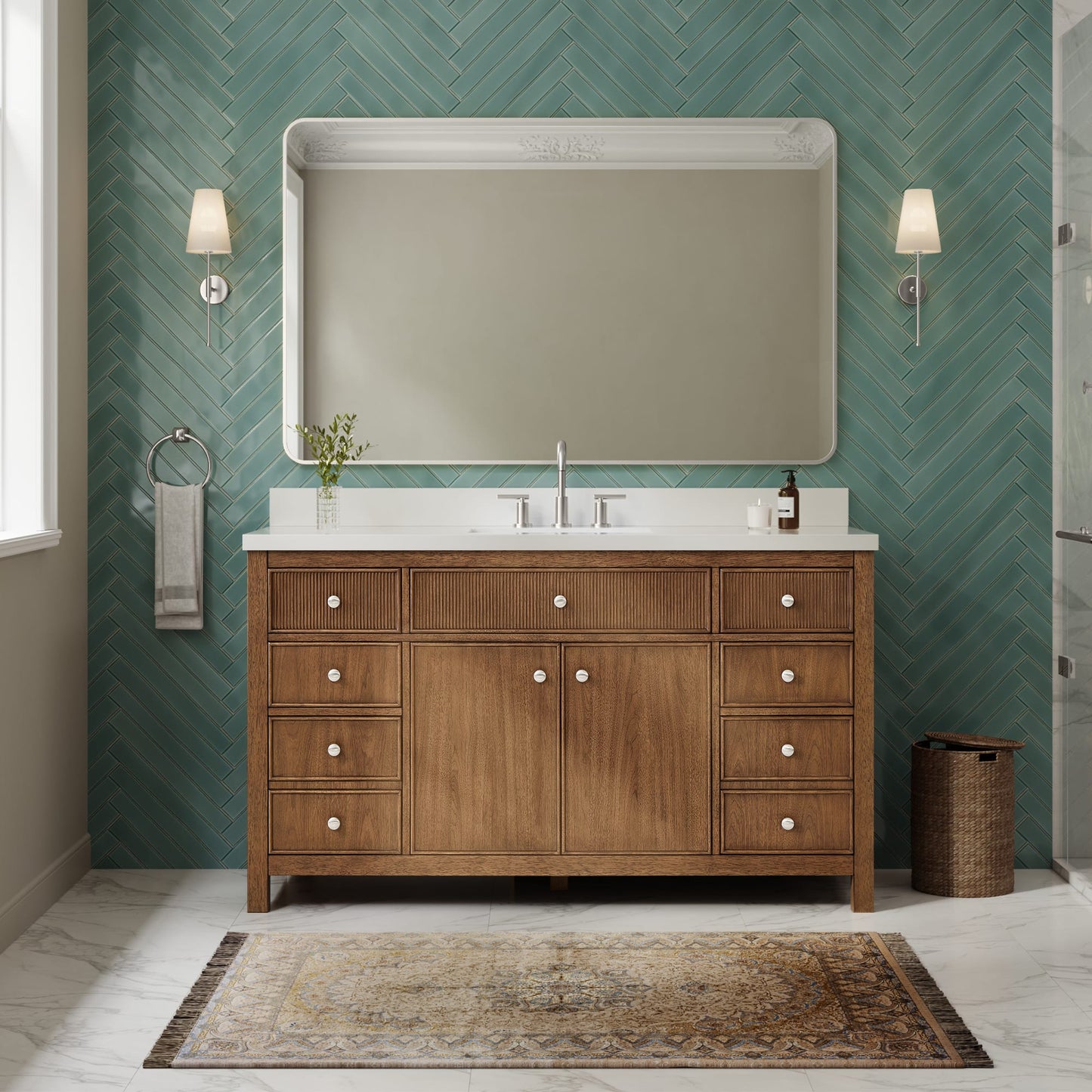 Rian Bathroom Vanity with Countertop 60 inch Single Sink 3-hole Faucet Setup