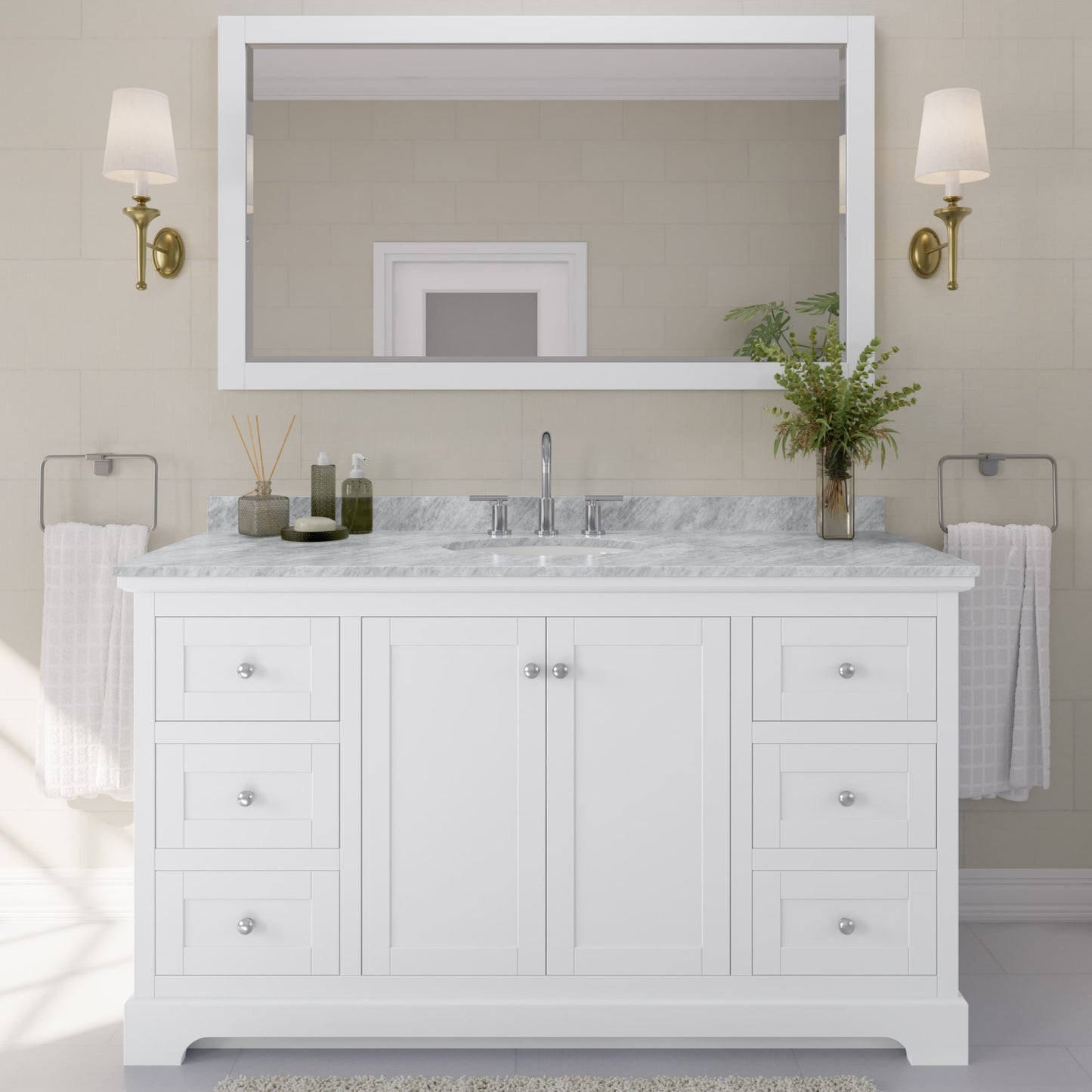 Avery Bathroom Vanity with Countertop 60 inch Single Sink 3-hole Faucet Setup