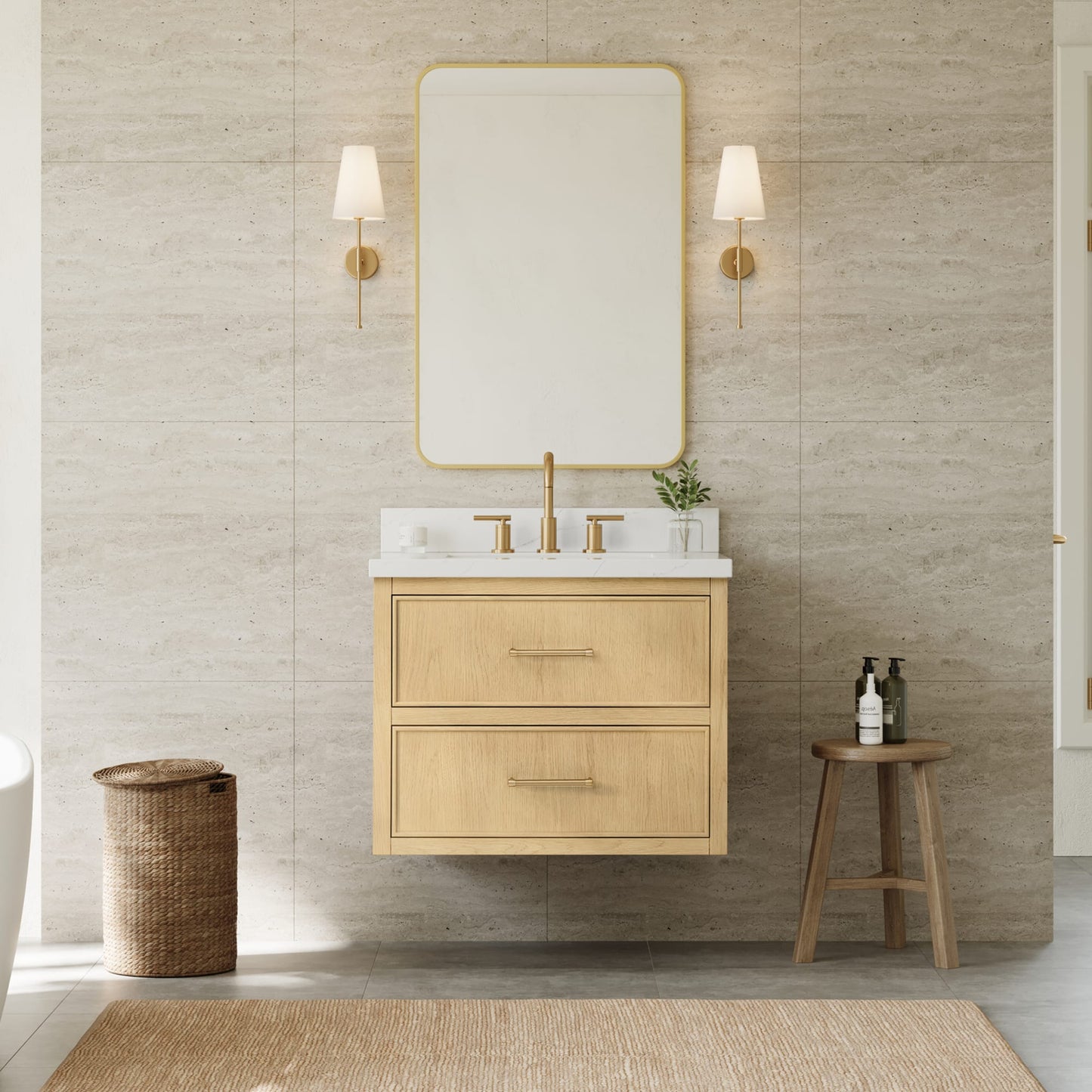 Isola WM Wall Mounted Bathroom Vanity with Countertop 30 inch Single Sink 3-hole Faucet Setup