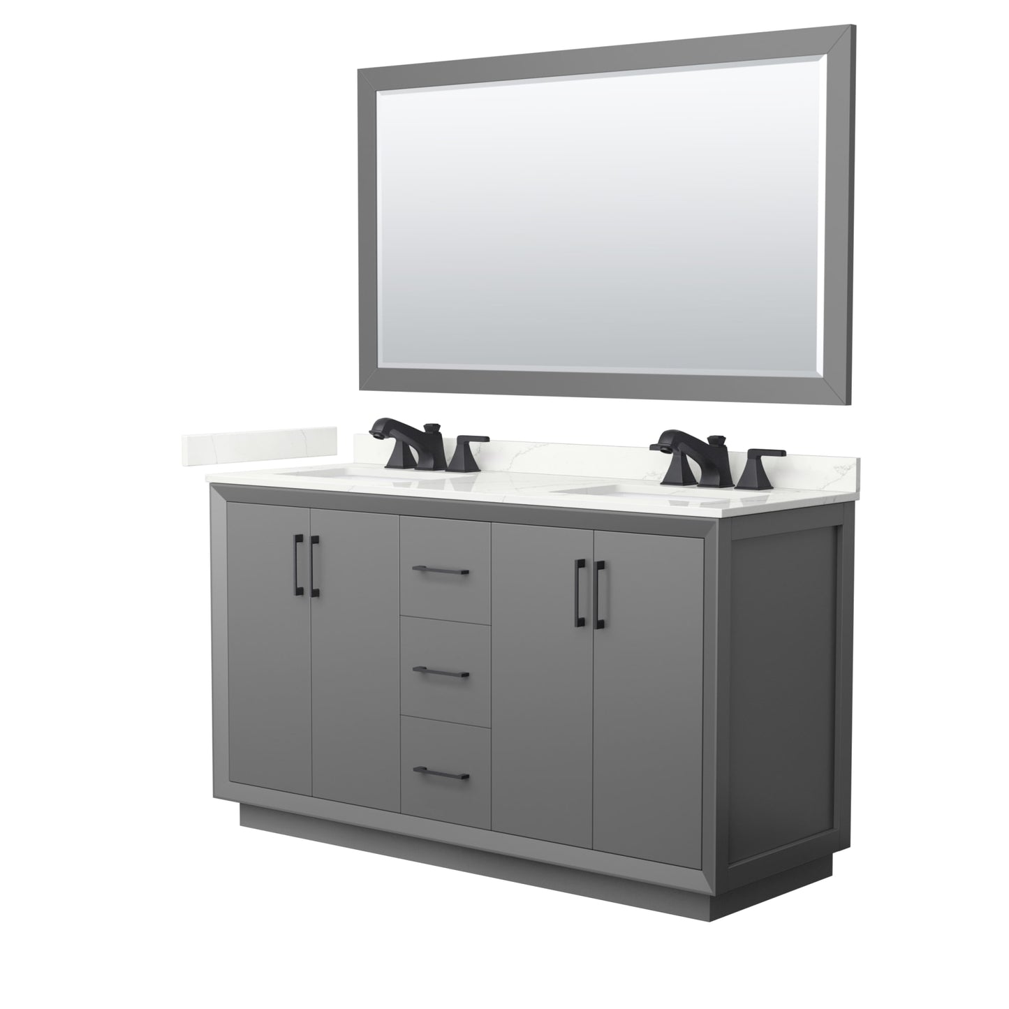 Strada Bathroom Vanity with Countertop 60 inch Double Sink 3-hole Faucet Setup