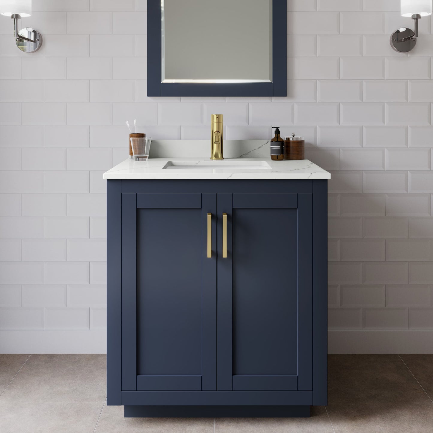 Miranda Bathroom Vanity with Countertop 30 inch Single Sink Single hole Faucet Setup