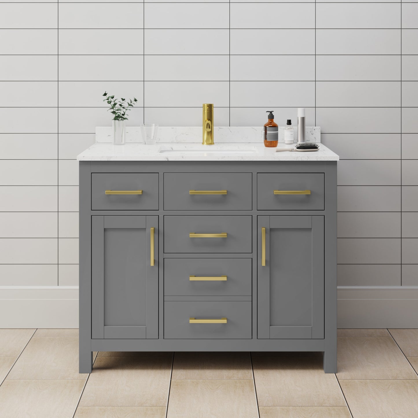 Beckett Bathroom Vanity with Countertop 42 inch Single Sink Single hole Faucet Setup