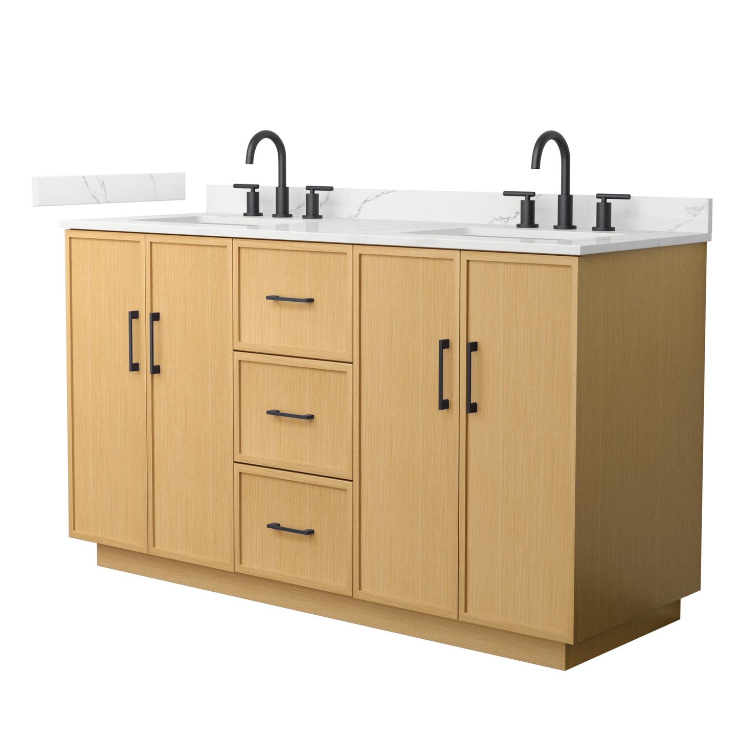 Elan TK Bathroom Vanity with Countertop 60 inch Double Sink 3-hole Faucet Setup