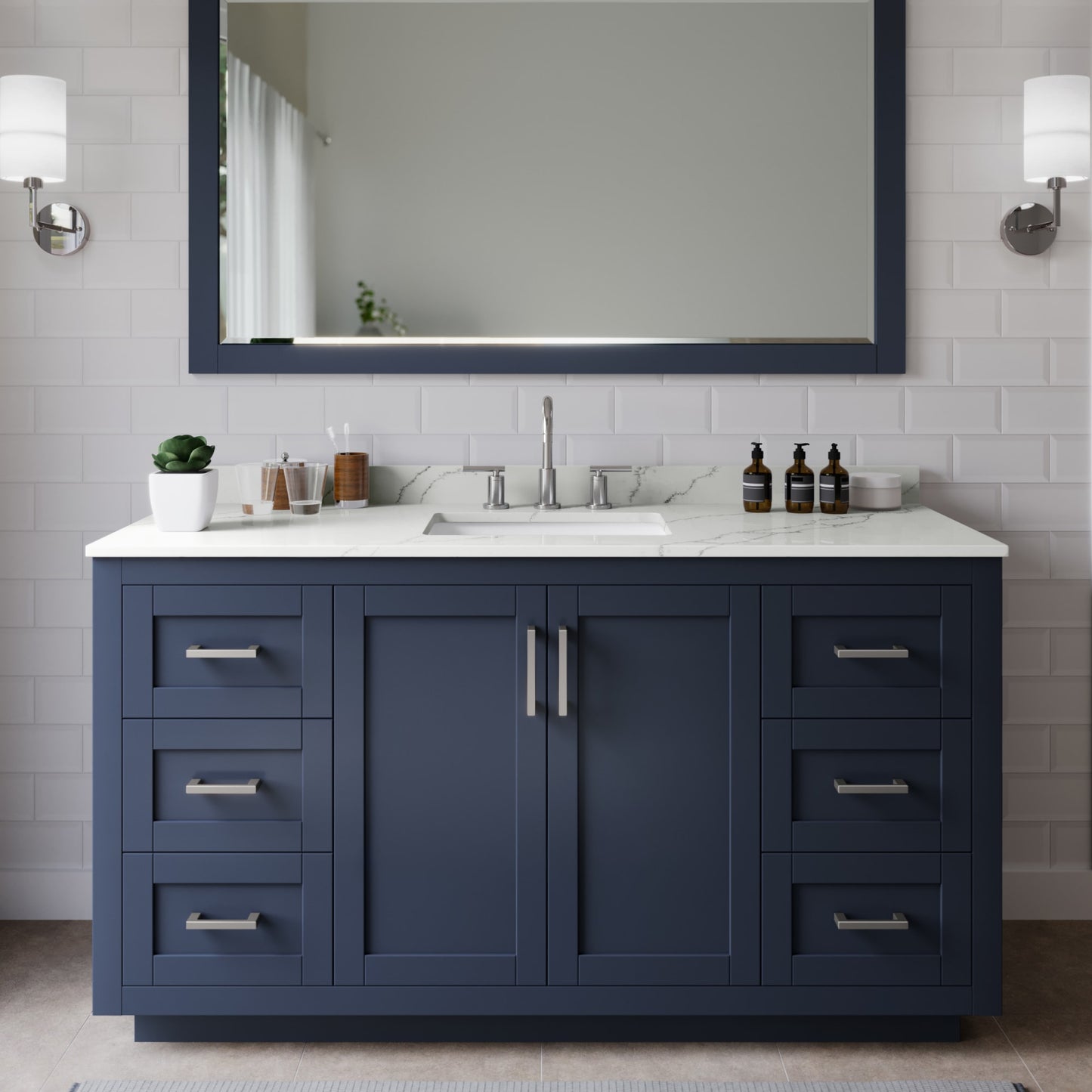 Miranda Bathroom Vanity with Countertop 60 inch Single Sink 3-hole Faucet Setup