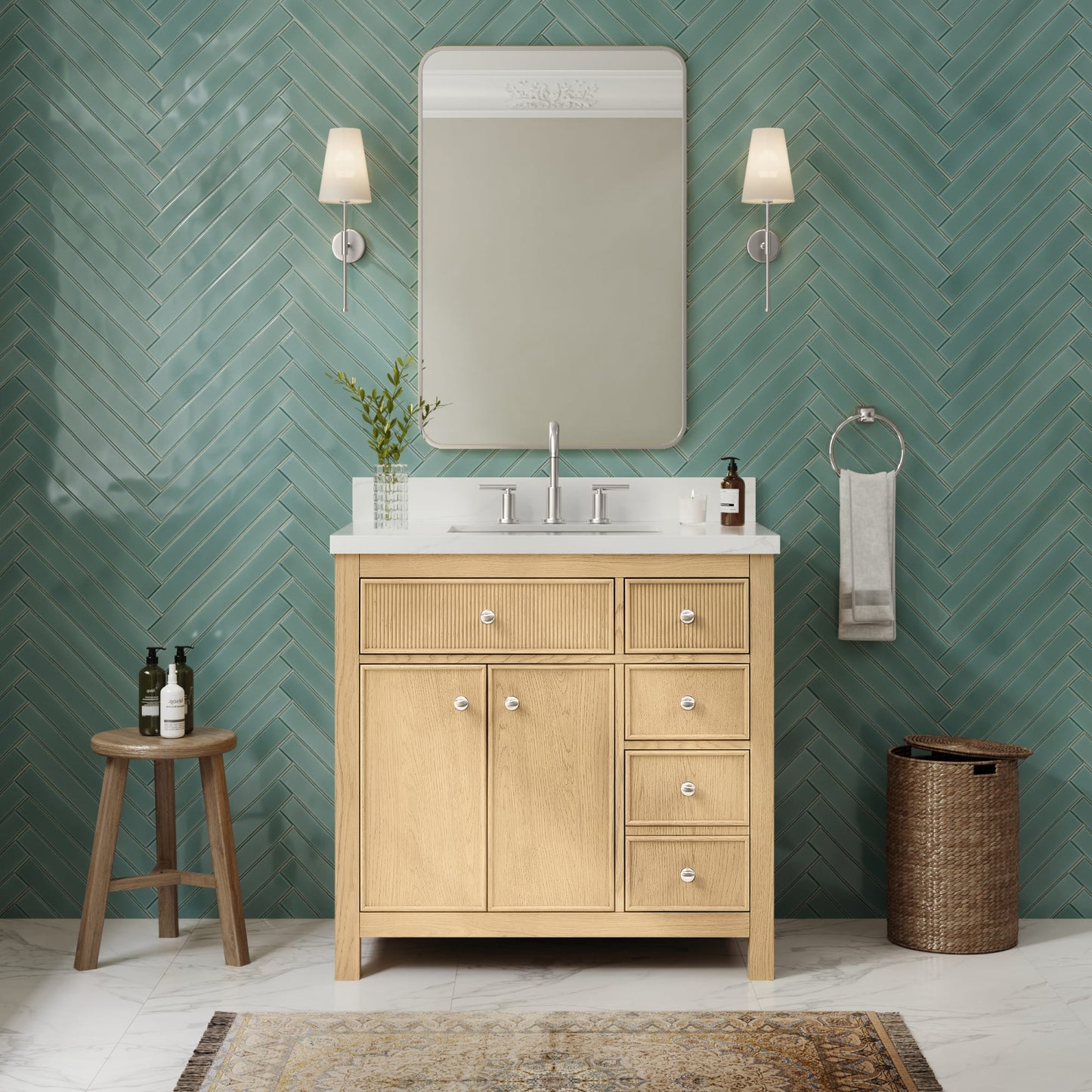 Rian Bathroom Vanity with Countertop 36 inch Single Sink 3-hole Faucet Setup