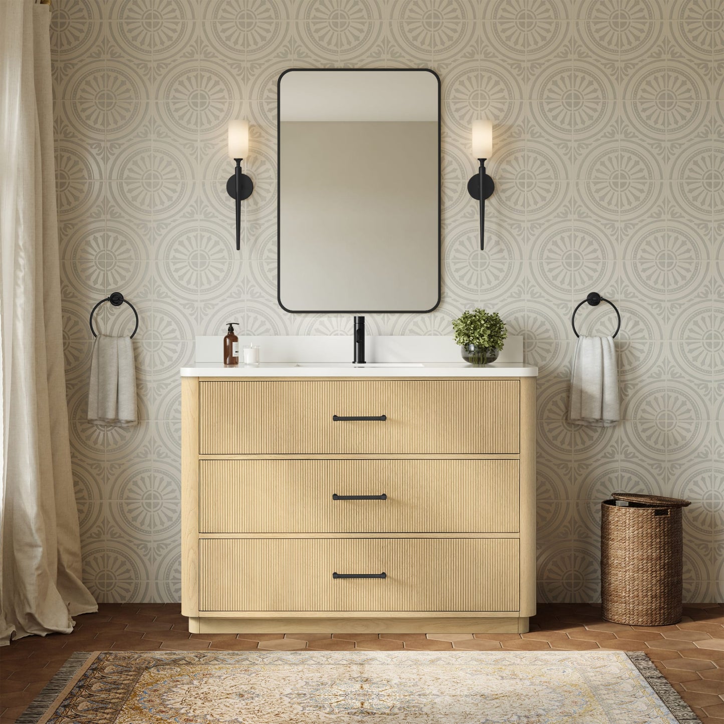 Francesca Bathroom Vanity with Countertop 48 inch Single Sink Single hole Faucet Setup