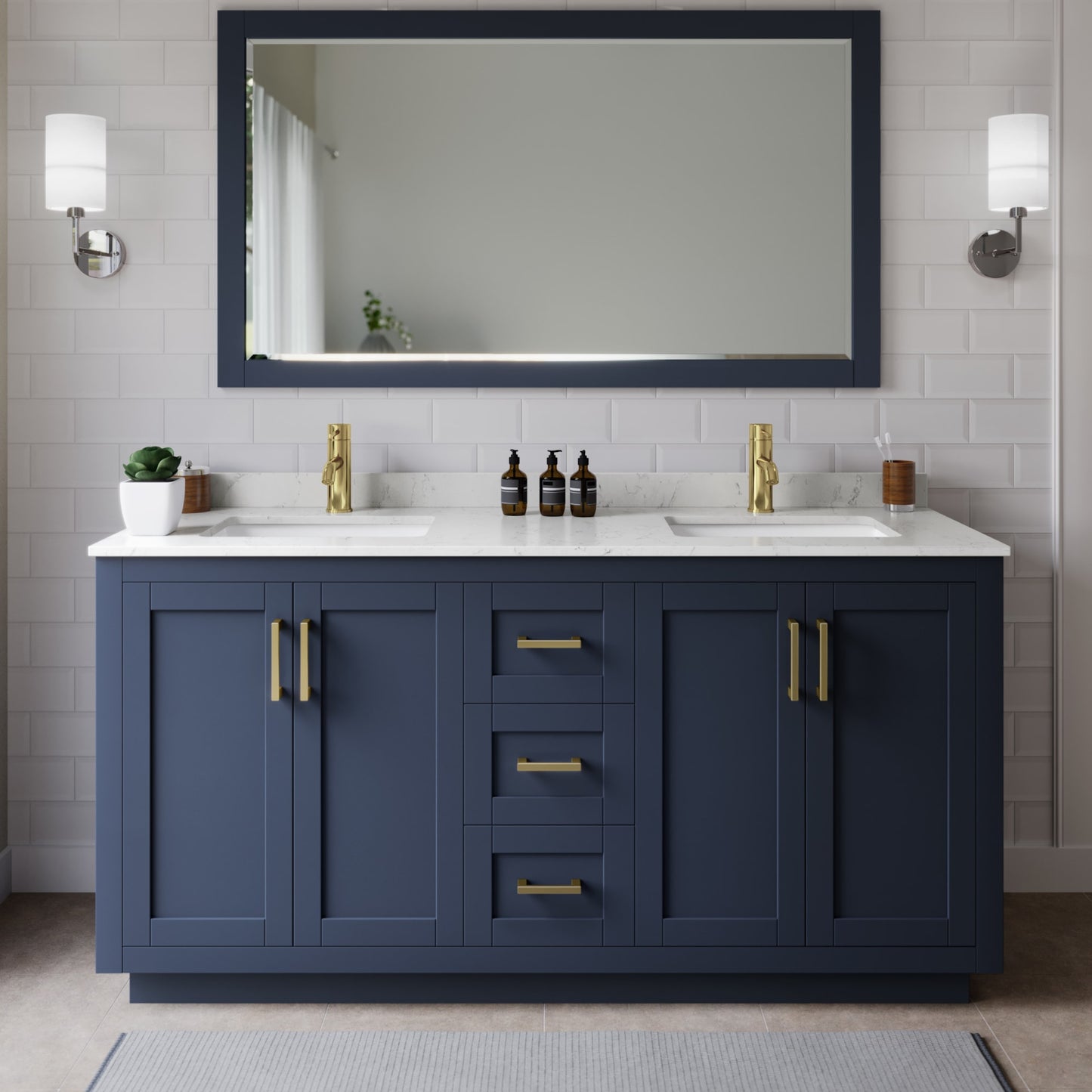 Miranda Bathroom Vanity with Countertop 66 inch Double Sink Single hole Faucet Setup