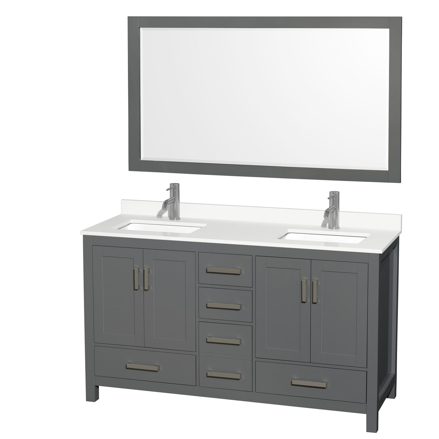 Sheffield Bathroom Vanity with Countertop 60 inch Double Sink Single hole Faucet Setup