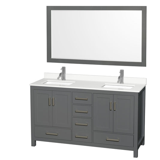 Sheffield Bathroom Vanity with Countertop 60 inch Double Sink Single hole Faucet Setup