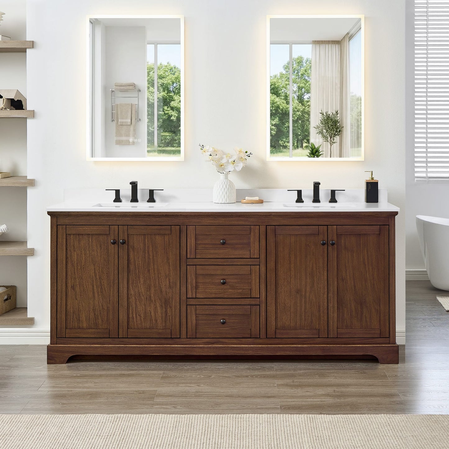 Avery Bathroom Vanity with Countertop 80 inch Double Sink 3-hole Faucet Setup