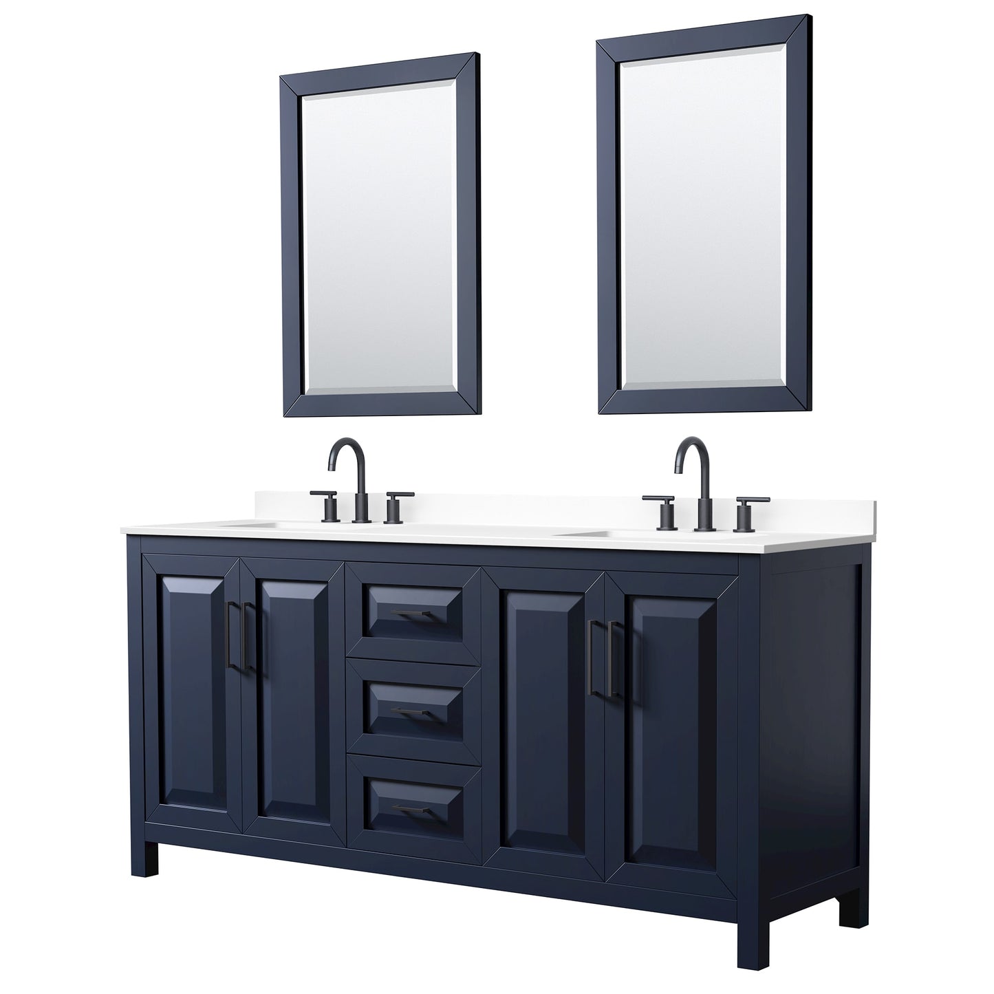 Daria Bathroom Vanity with Countertop 72 inch Double Sink 3-hole Faucet Setup