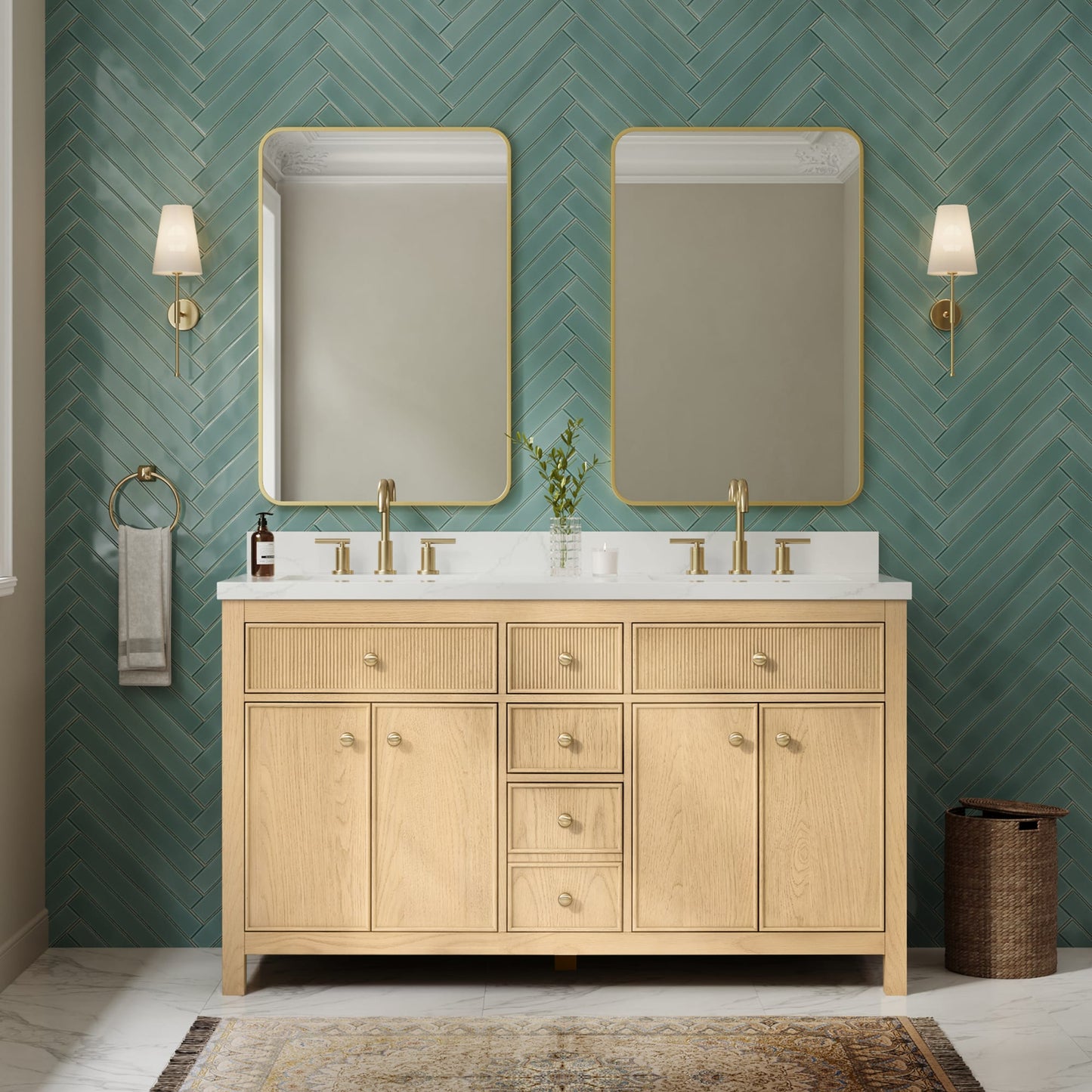 Rian Bathroom Vanity with Countertop 60 inch Double Sink 3-hole Faucet Setup