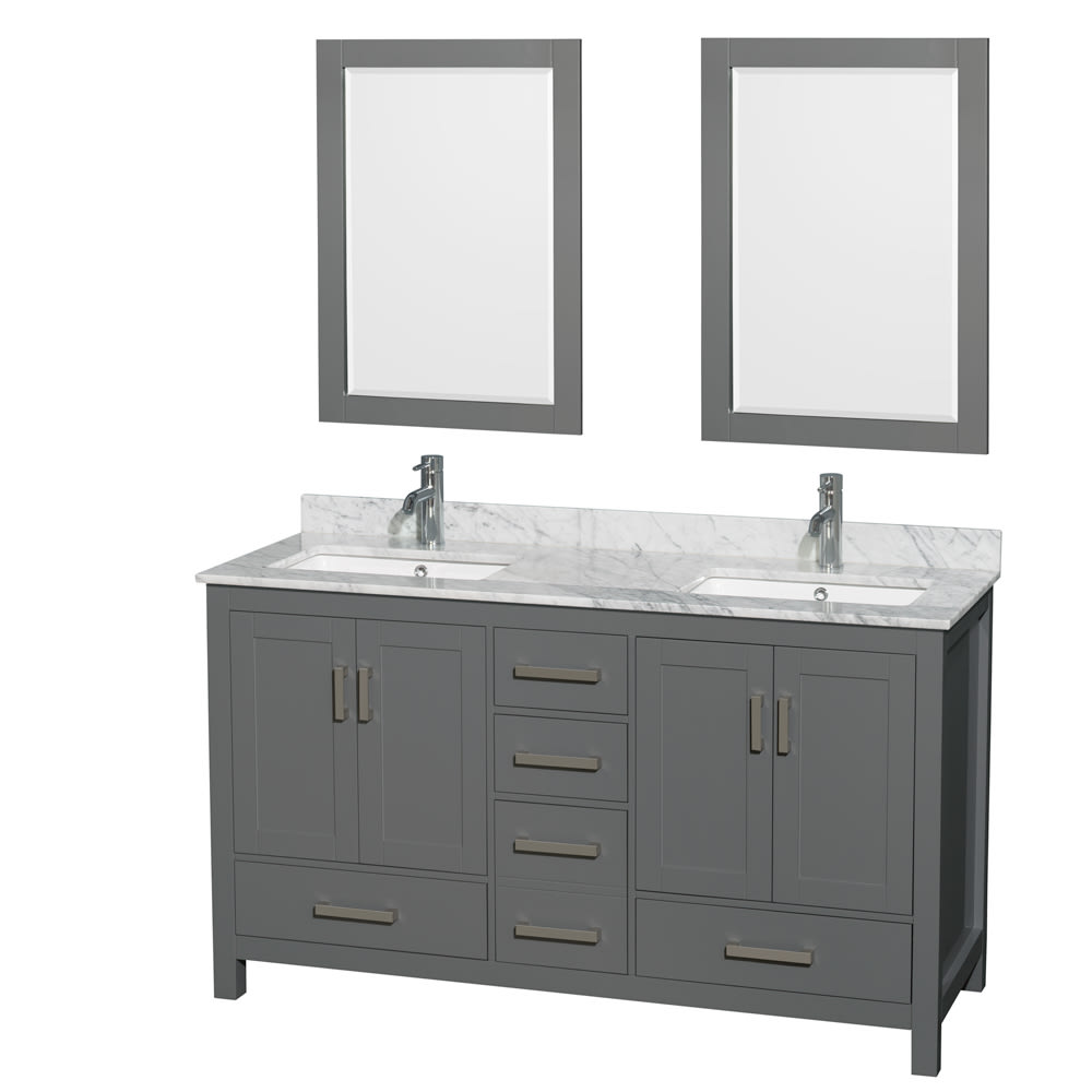 Sheffield Bathroom Vanity with Countertop 60 inch Double Sink Single hole Faucet Setup