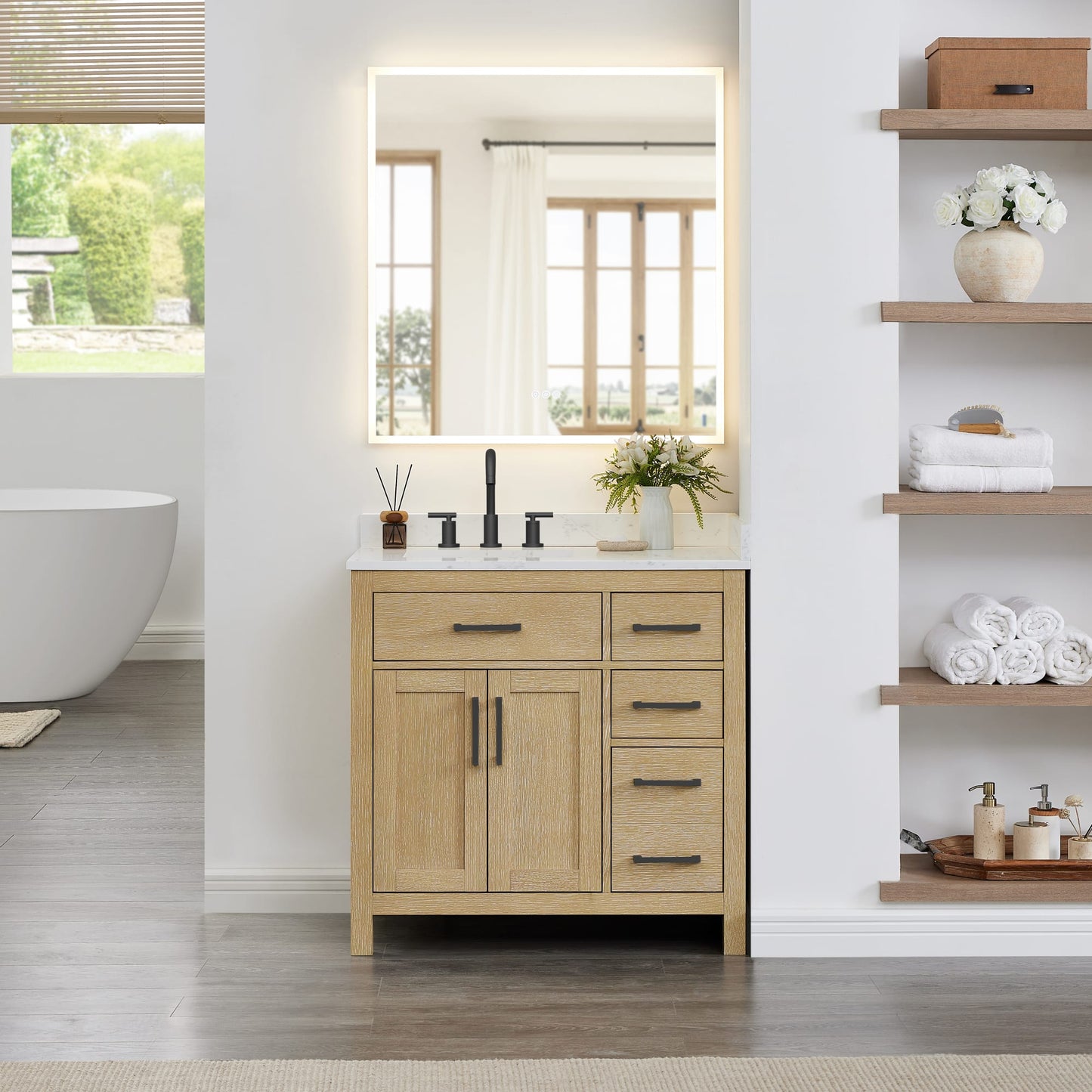 Beckett Bathroom Vanity with Countertop 36 inch Single Sink 3-hole Faucet Setup