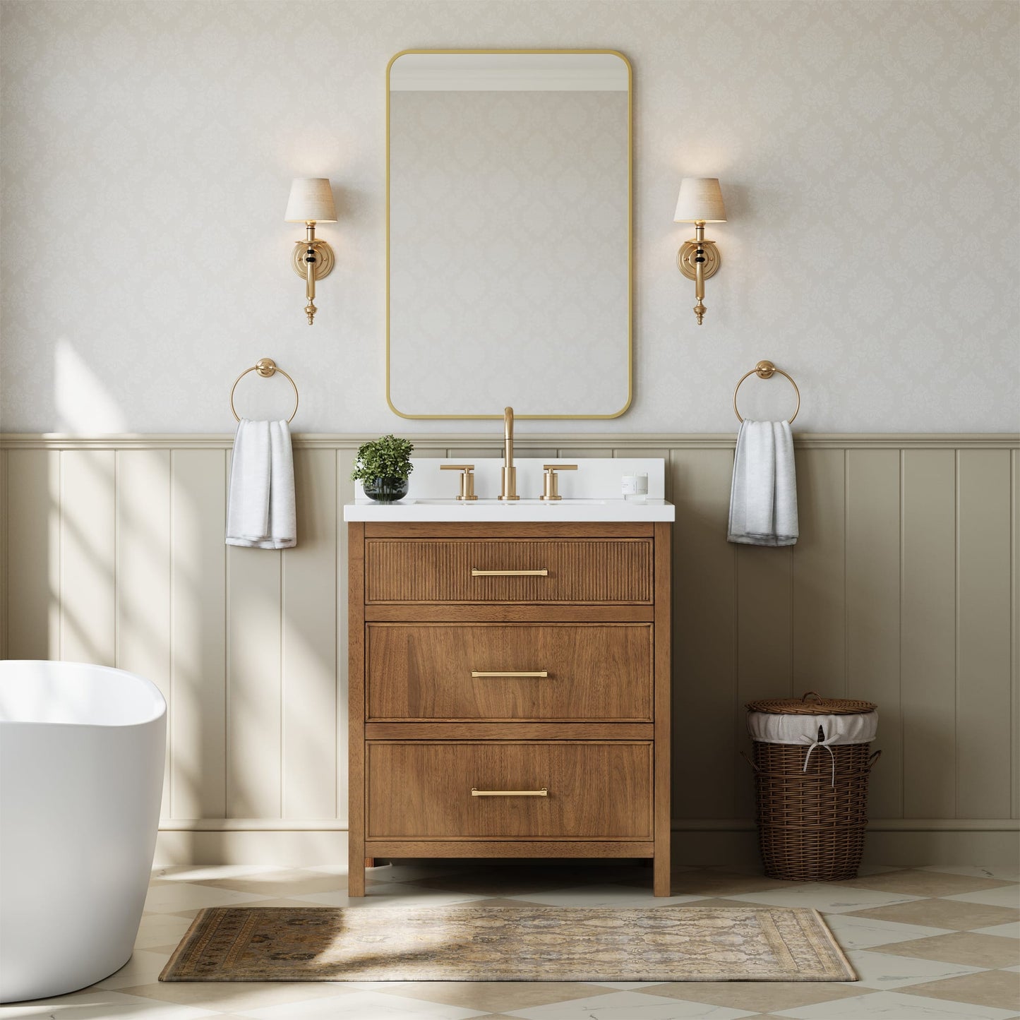 Isola Bathroom Vanity with Countertop 30 inch Single Sink 3-hole Faucet Setup