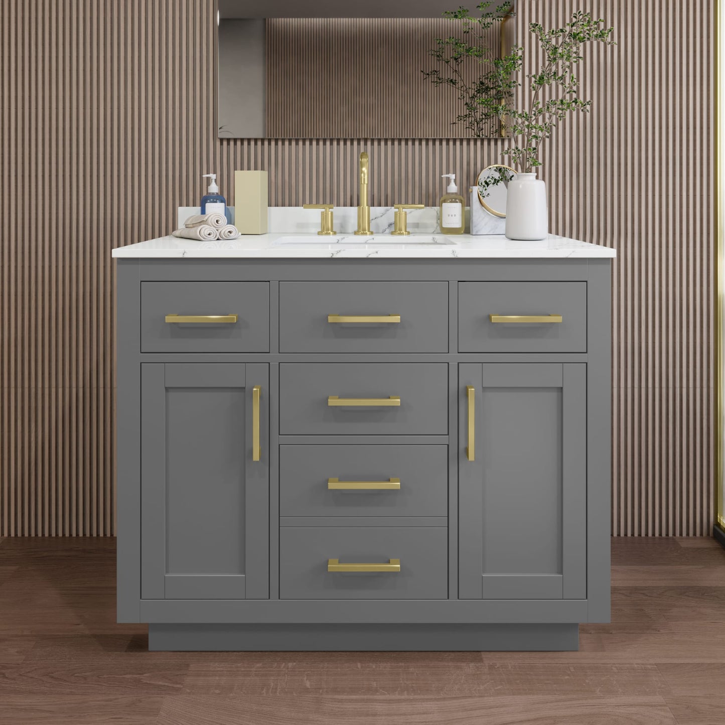 Beckett TK Bathroom Vanity with Countertop 42 inch Single Sink 3-hole Faucet Setup