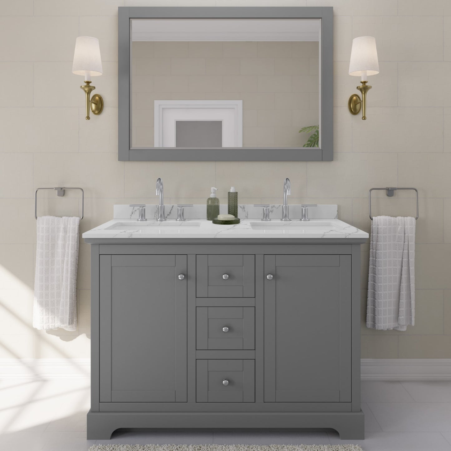 Avery Bathroom Vanity with Countertop 48 inch Double Sink 3-hole Faucet Setup