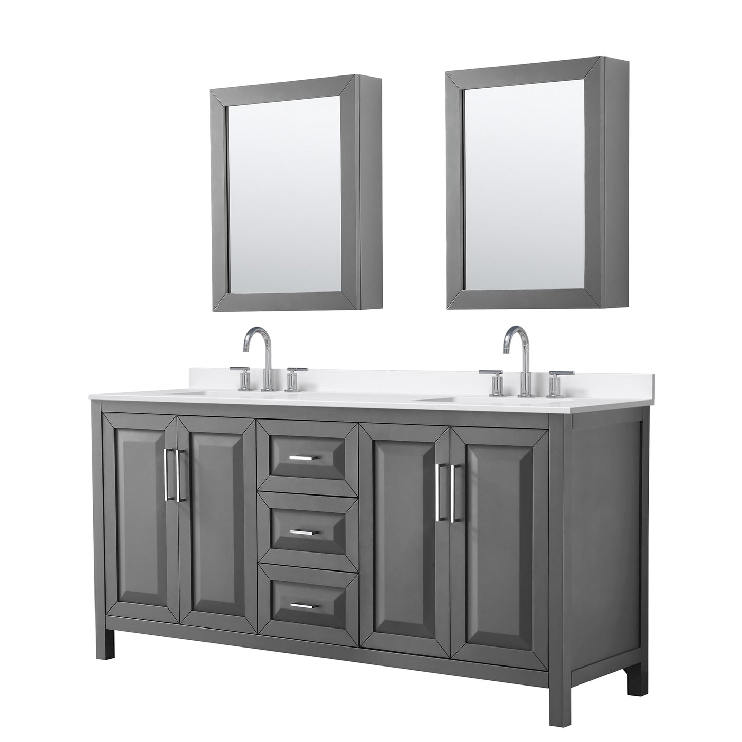 Daria Bathroom Vanity with Countertop 72 inch Double Sink 3-hole Faucet Setup