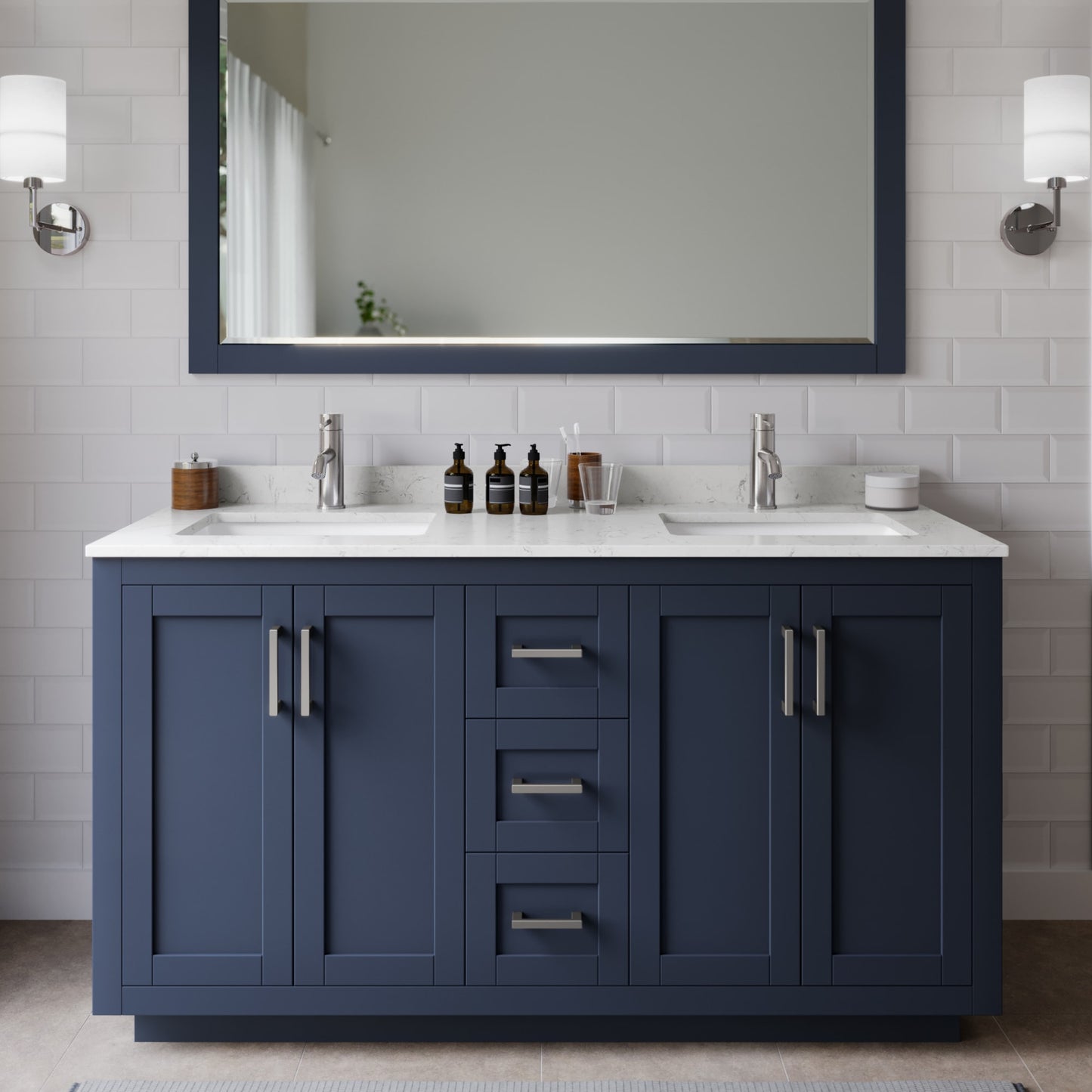Miranda Bathroom Vanity with Countertop 60 inch Double Sink Single hole Faucet Setup