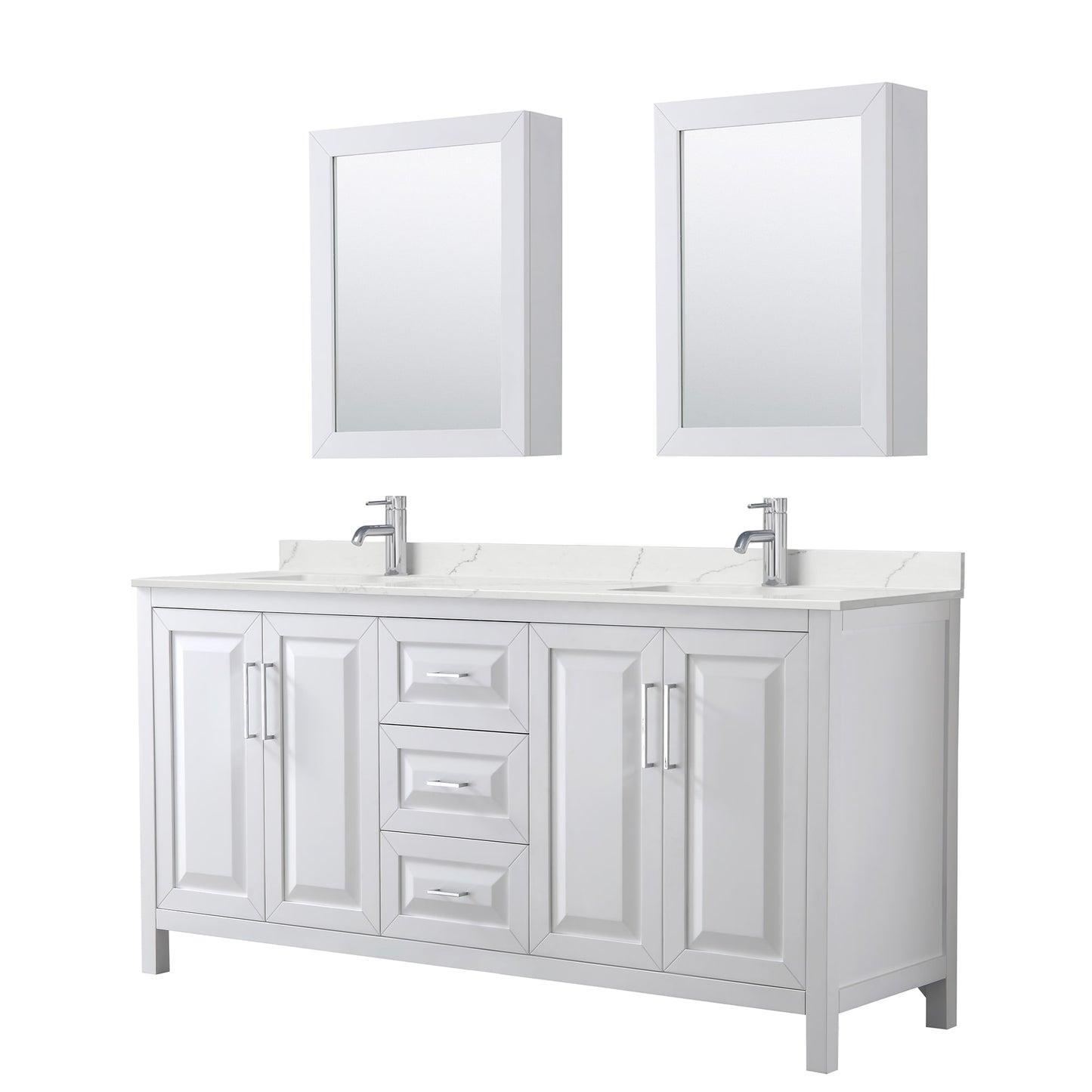 Daria Bathroom Vanity with Countertop 72 inch Double Sink Single hole Faucet Setup