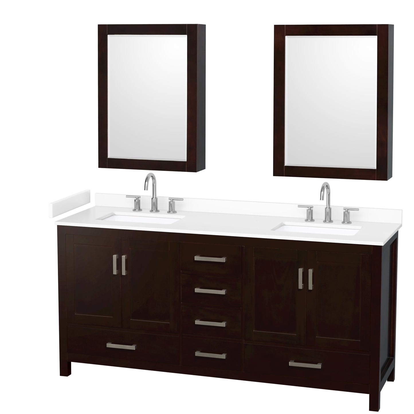 Sheffield Bathroom Vanity with Countertop 72 inch Double Sink 3-hole Faucet Setup