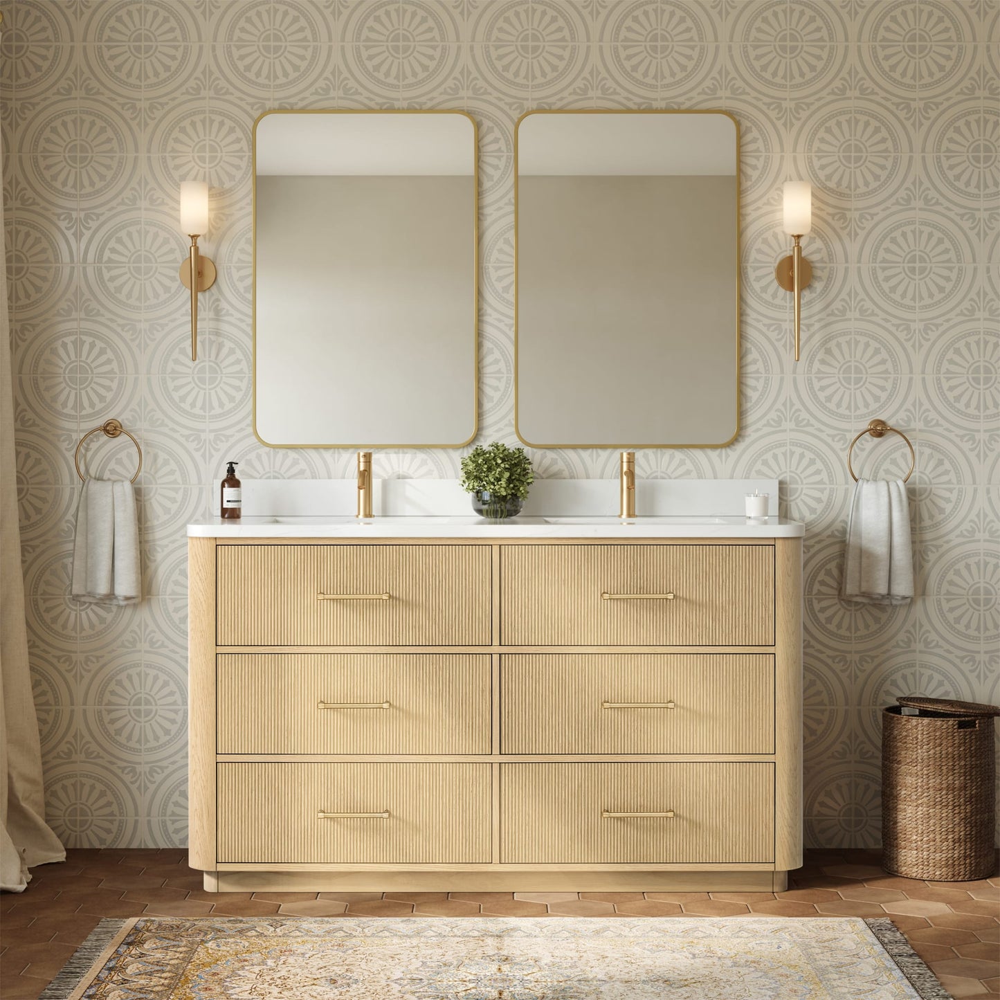 Francesca Bathroom Vanity with Countertop 60 inch Double Sink Single hole Faucet Setup