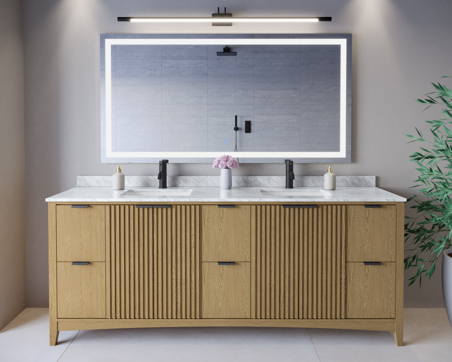 Palmilla Bathroom Vanity with Countertop 84 inch Double Sink Single hole Faucet Setup