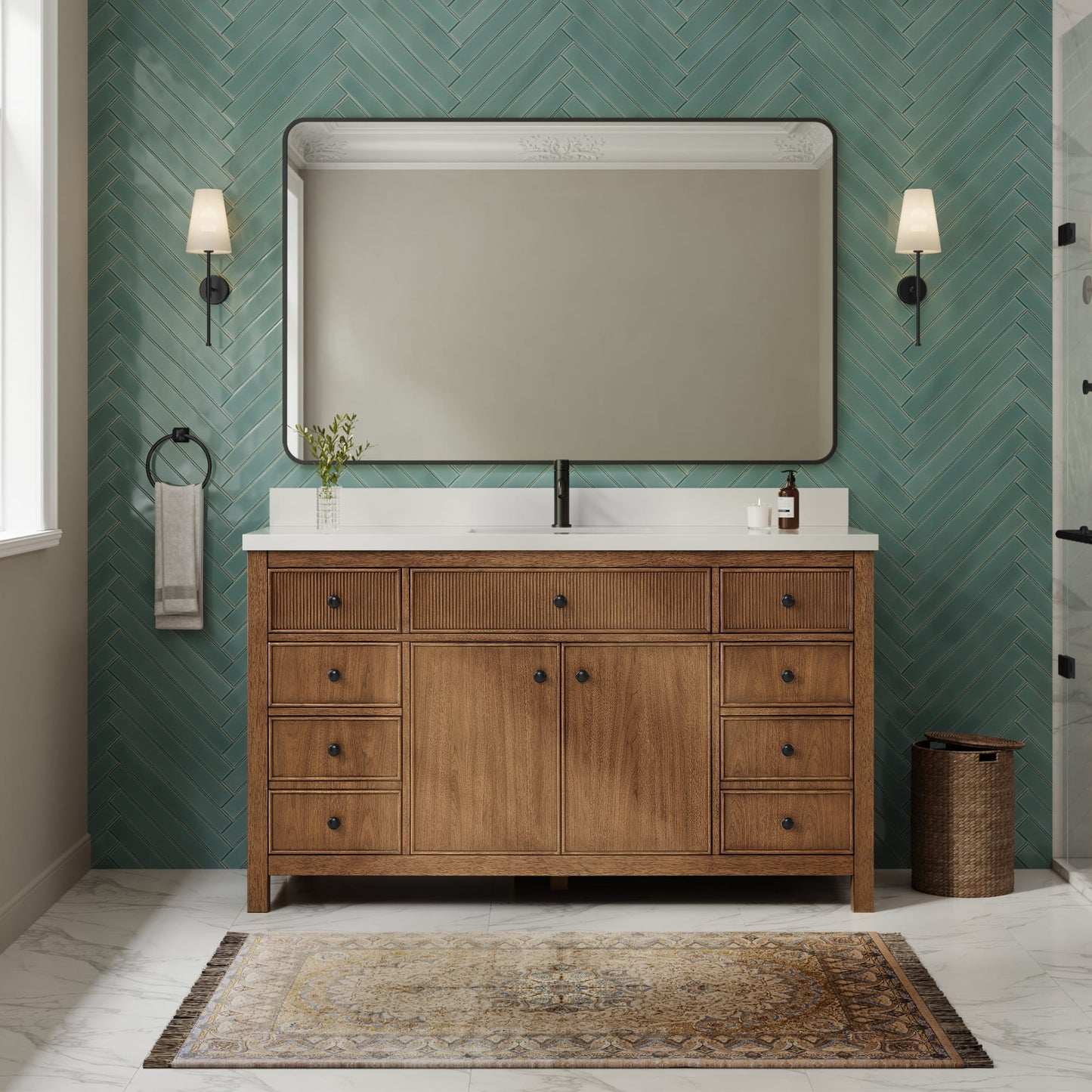 Rian Bathroom Vanity with Countertop 60 inch Single Sink Single hole Faucet Setup