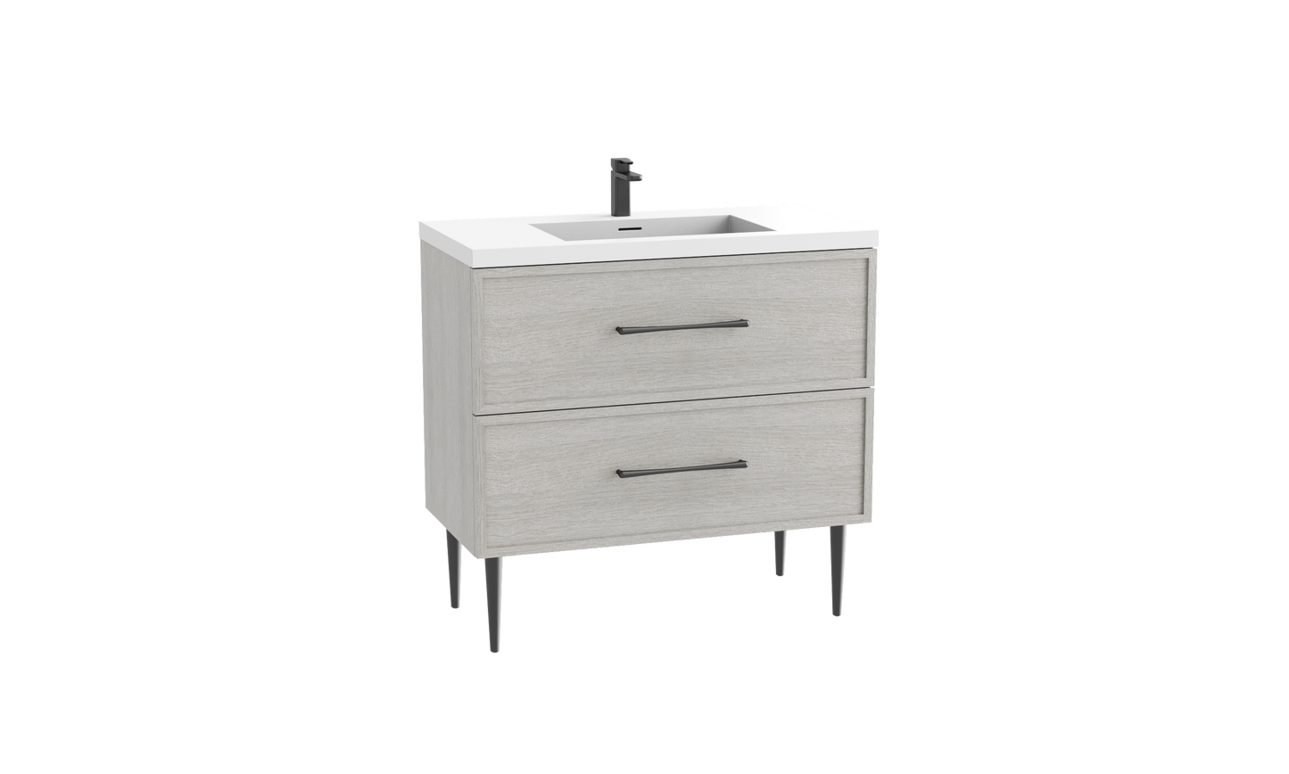 Peak 36" Free standing Vanity Cabinet with Mid-Century Feet