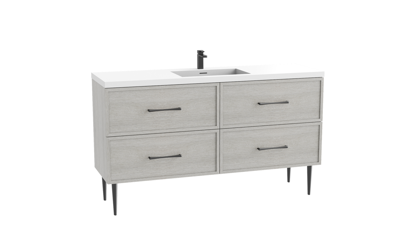 Peak 60C" Free standing Vanity Cabinet with Mid-Century Feet