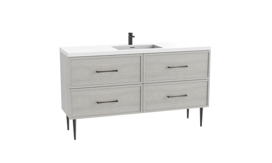 Peak 60C" Free standing Vanity Cabinet with Mid-Century Feet