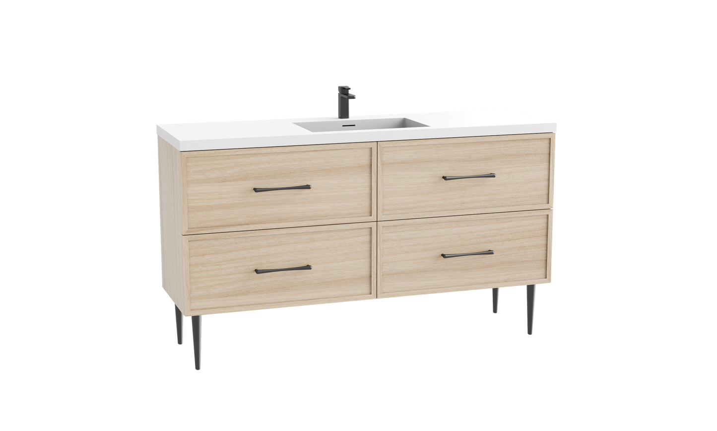 Peak 60C" Free standing Vanity Cabinet with Mid-Century Feet
