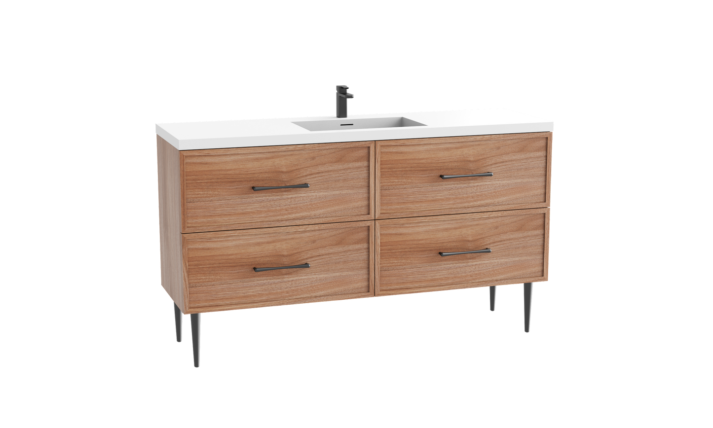Peak 60C" Free standing Vanity Cabinet with Mid-Century Feet