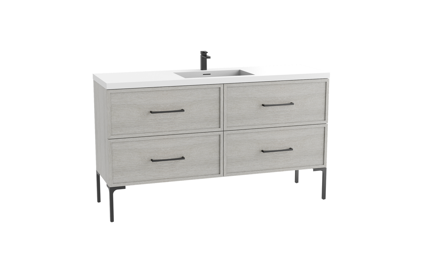 Peak 60C" Free standing Vanity Cabinet with Trendsitional Feet