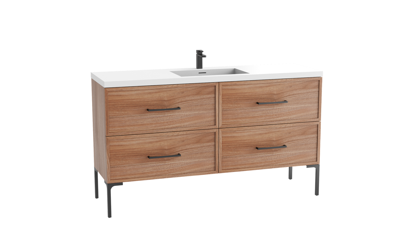 Peak 60C" Free standing Vanity Cabinet with Trendsitional Feet