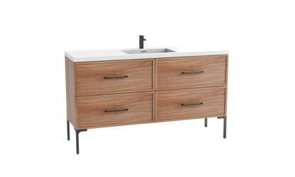 Peak 60C" Free standing Vanity Cabinet with Trendsitional Feet