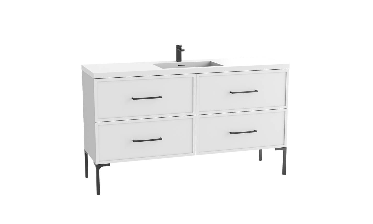 Peak 60C" Free standing Vanity Cabinet with Trendsitional Feet