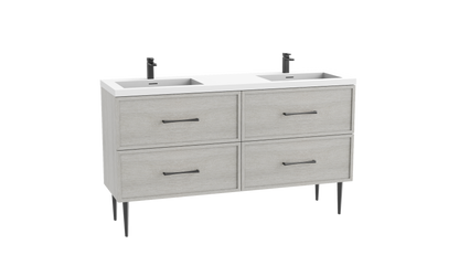 Peak 60D" Free standing Vanity Cabinet with Mid-Century Feet