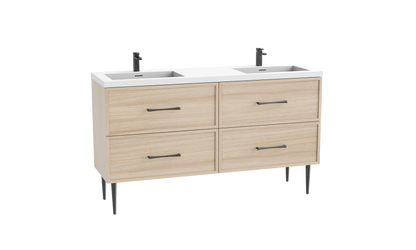 Peak 60D" Free standing Vanity Cabinet with Mid-Century Feet
