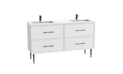 Peak 60D" Free standing Vanity Cabinet with Mid-Century Feet