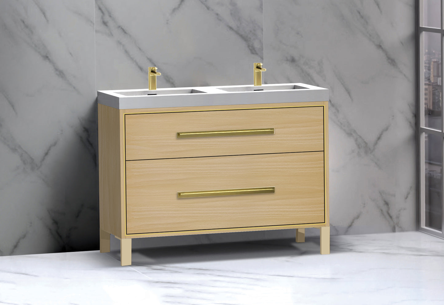 Pinnacle 48D" Free Standing Vanity Cabinet with L-Feet