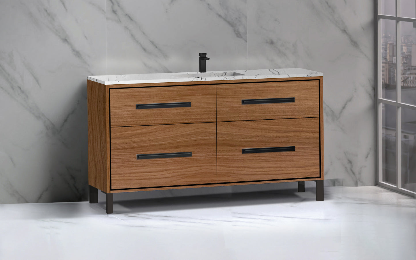 Pinnacle 60C" Free Standing Vanity Cabinet with L-Feet