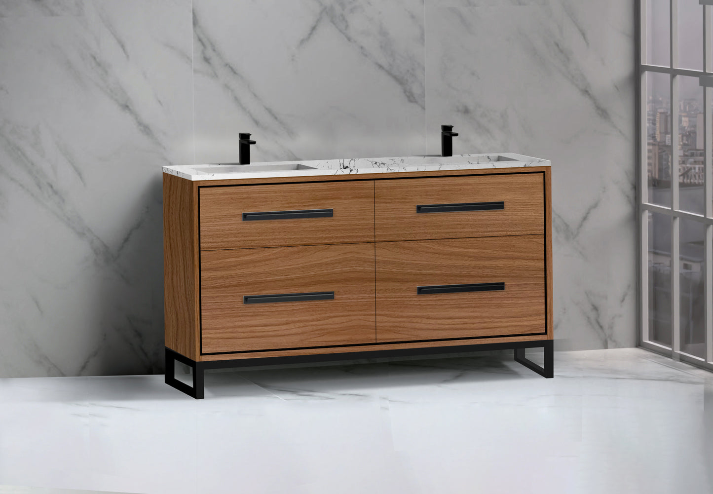 Pinnacle 60D" Free Standing Vanity Cabinet with C-Base